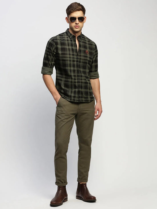 Men Green Checked Shirt-CLEON-1800-Green