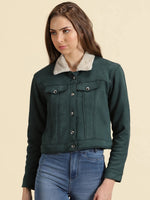 Women's Green Solid Open Front Jacket-LT-JKT-2112-Green