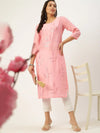 Women's Pink Embroidered Straight Kurtas-SB-48882-Pink