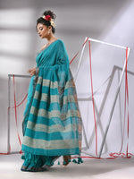 Teal Cotton Saree With Gheecha Pallu-MA55CT06540001