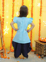 BownBee Girls Embroidered Attached Jacket With Cotton Kurti Dhoti Suits - Blue