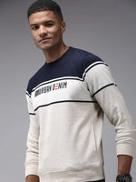 Men Beige Colourblock Sweatshirt-OTRS-8-Cream