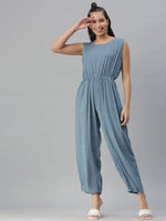 Women's Blue Printed Jumpsuit-AE-9891-Blue