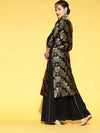 Ahika Women Black Cotton Woven Design Straight Kurta Skirt Set