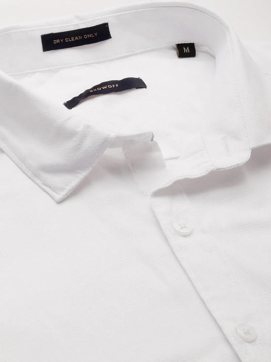 Men White Solid Shirt-RAYMONDSDOBBY-265-White