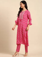 Women's Fuchsia Printed Kurta Set-BCMD-66-Fuchsia