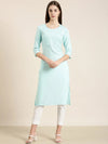 Women Blue Solid Straight Kurta-NJ-A139222-Blue