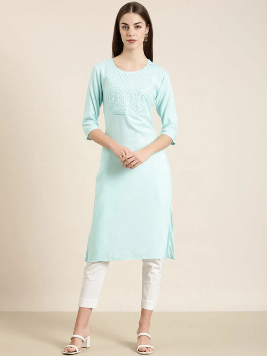 Women Blue Solid Straight Kurta-NJ-A139222-Blue