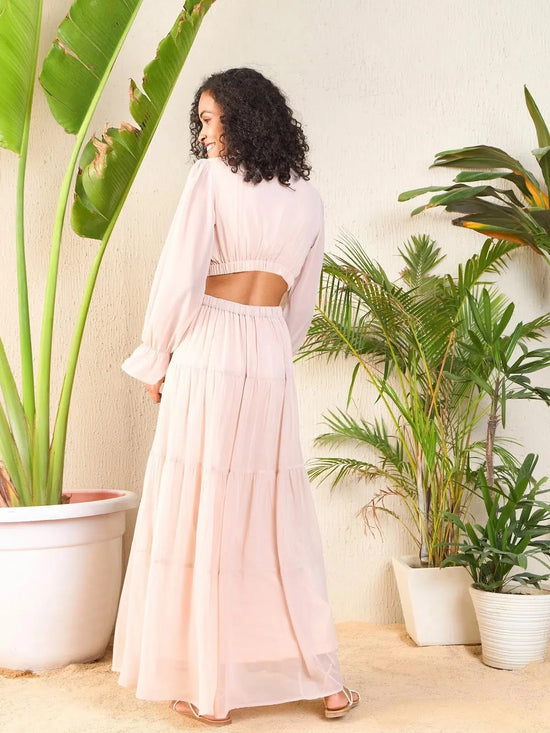 Women Taupe Waist Cut-Out Maxi Dress