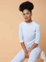 Women Blue Checked Tracksuit-AF-1974-Blue