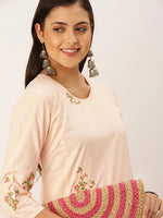 Women's Peach Solid Straight Kurta-DF-1208-Peach