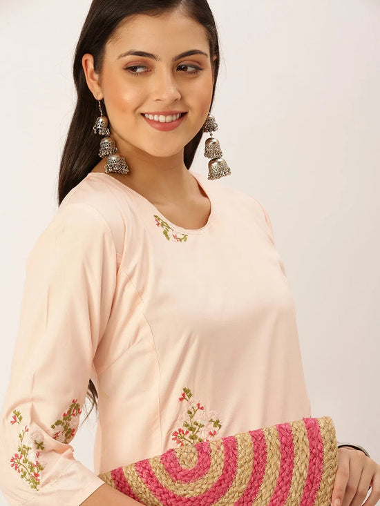 Women's Peach Solid Straight Kurta-DF-1208-Peach