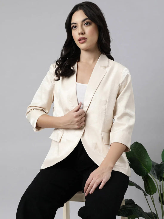 Women Beige Single-Breasted Blazer-21913-Beige