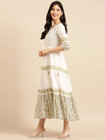 Women's White Printed A-Line Kurta-ON-549-Whitegreen