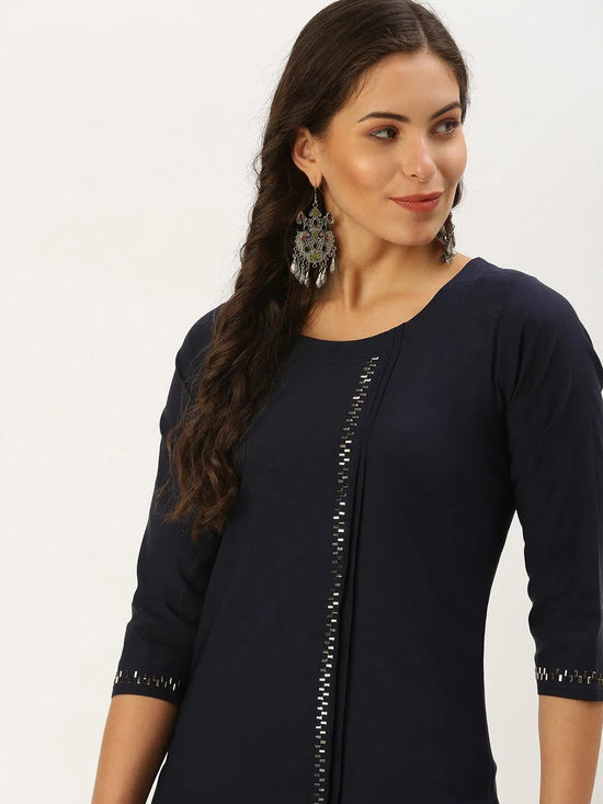 Women's Navy Blue Solid Straight Kurta-SKC-3128-Navyblue