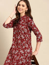 Women's Maroon Printed A-Line Kurta-AT-A835-Maroon