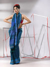 Peacock Blue Cotton Saree With Zari Stripes Pallu-MA55CT06520030