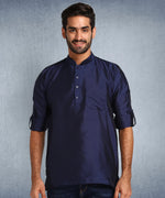 Hangup Men Standard Solid Men's Indian Wear-Navy_Dupion_Patch_Short2Kurta