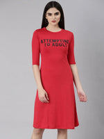 Women Red Typographic A-Line Dress-AE-15881-Red