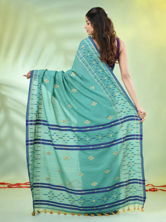 Sea Green Cotton Soft Saree With Texture Designs-MA62CT331210044