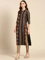 Women's Black Printed Straight Kurta-GW-3482-Black