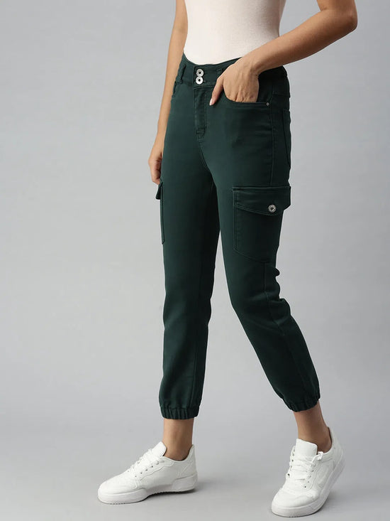 Women's Green Solid Denim Jeans-IM9847-Green