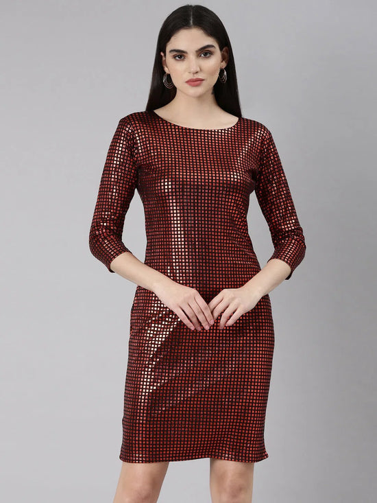 Women Red Checked Bodycon Dress-CM-20810-Red