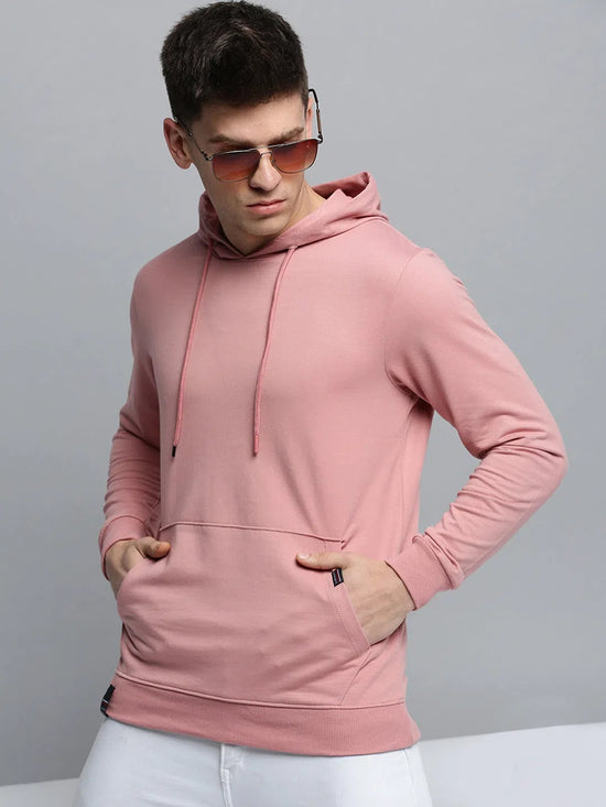 Men Pink Solid Casual Hoodie-EX-6001-Pink