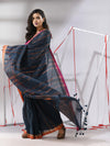 Dark Grey Soft Cotton Saree With  Zari Stripe Designs-MA55CT06530051