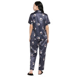 Smarty Pants Women's Silk Satin Grey Color Quirky Printed Night Suit