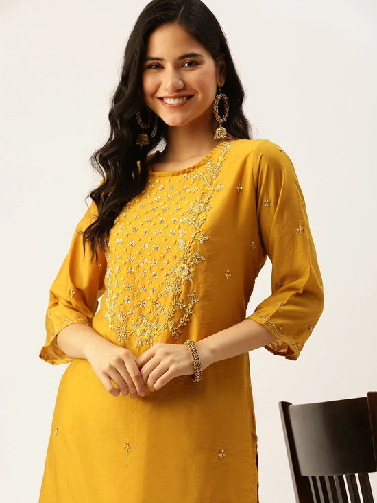 Women's Mustard Solid Straight Kurtas-SB-44464-Mustard