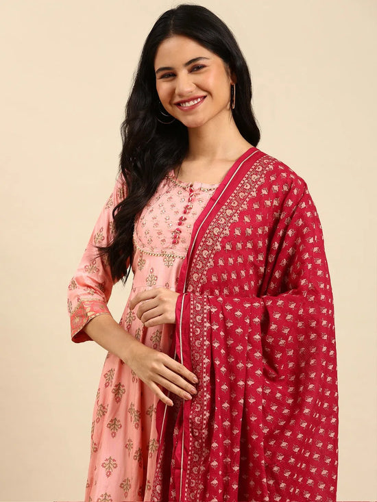 Women's Peach Printed Anarkali Kurta-FS-2834-Peach