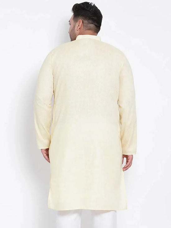 Hangup Men Standard Solid Men's Indian Wear-Lemon_Linen_OnlyLongKurta