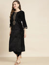 Black Velvet Zari Embroidered Straight Kurta