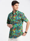 Men Spread Collar Abstract Green Casual Shirt-REVERIE-2113-Green