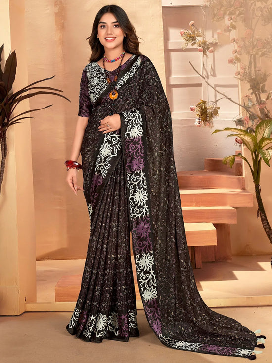 Saree Mall Women's  Blend Black Printed Designer Saree With Blouse Piece-SANTONI111