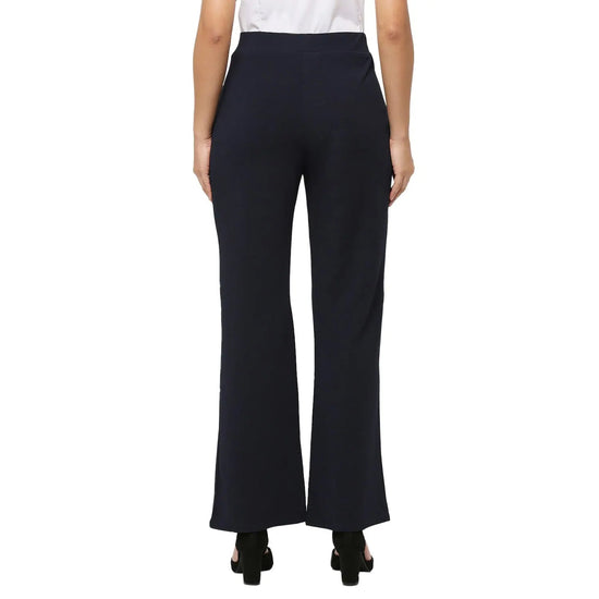 Smarty Pants Women's Ployester Lycra Bell Bottom Navy Blue Formal Trouser-SMPT-904D-S