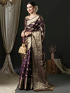 Saree Mall Women's Organza Purple Woven Design Designer Saree With Blouse Piece-UNATI1001