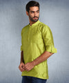 Hangup Men Standard Solid Men's Indian Wear-Parrot_Dupion_Patch_Short2Kurta