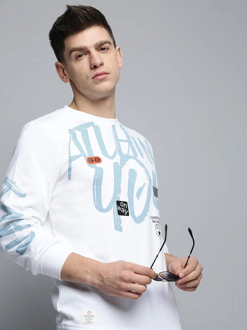 Men White Printed Casual Sweatshirt-BP-1443-White