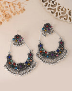 Silver-Plated multi Colour Flower Oxidized Shaped Drop Earrings-VOJ357