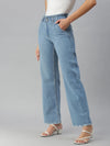 Women's Blue Solid Wide Leg Denim Jeans-GZ-5064A-Blue