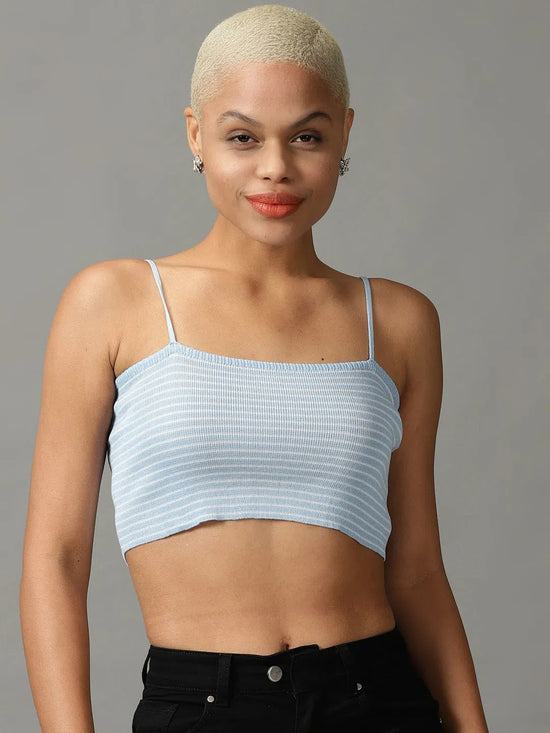 Women's Blue Striped Fitted Crop Top-TG-9A37-Blue