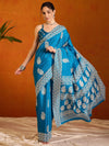 Saree Mall Women's Cotton Blend Blue Printed Designer Saree With Blouse Piece-KUMKUM37G