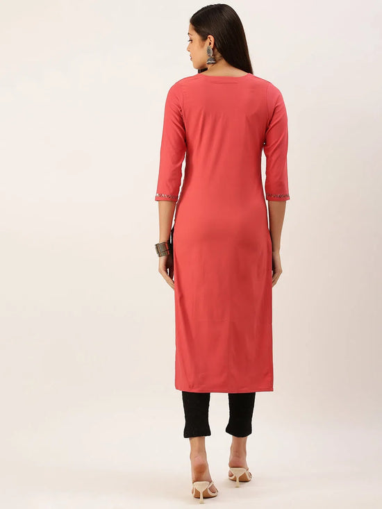 Women's Red Solid Straight Kurta-SKC-3128-Red