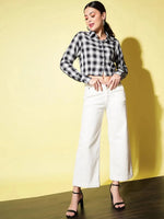 White & Blue Check Cropped Shirt