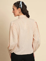 Peach Baloon Sleeve Polka Dot Shirt