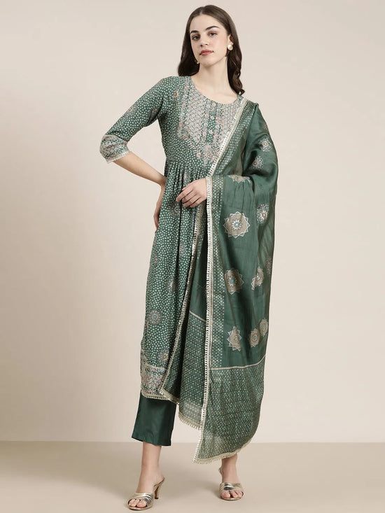 Women Green Printed Kurta Set-GW-3811-Green