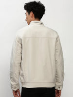 Men Cream Solid Casual Bomber Jackets-ZD-3405-Cream