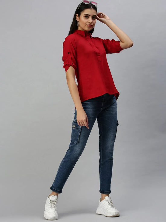 Women's Red Solid Shirt-AE-10232-Red